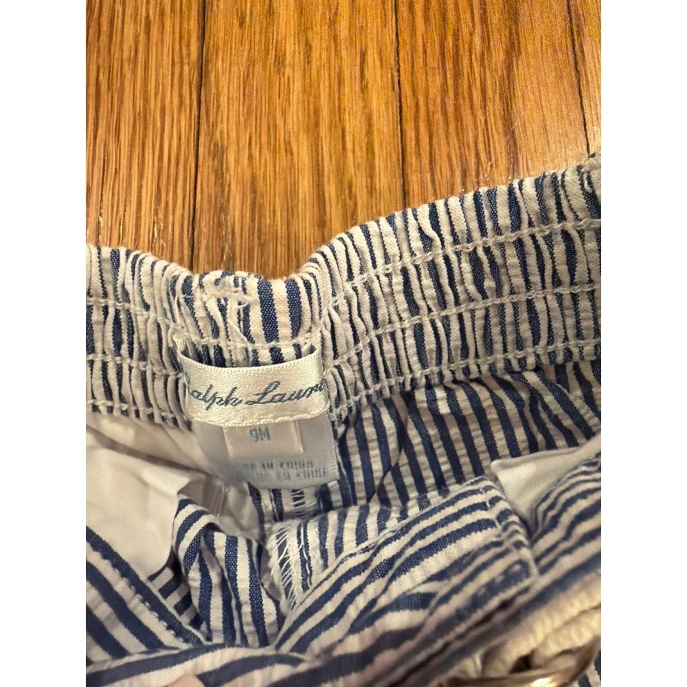 Ralph Lauren Baby Boys Blue White Seersucker Pants Plaid Belt 9M  Trousers
